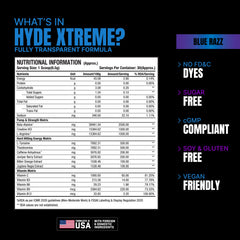 ProSupps Hyde Xtreme Hard-Hitting Energy Pre Workout - Blue Razz, 30 Servings