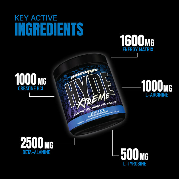 ProSupps Hyde Xtreme Hard-Hitting Energy Pre Workout - Blue Razz, 30 Servings