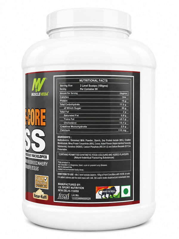 MuscleVeda Hard-Core Mass Gainer - Kesar-Kulfi, 6LBS (2.7kg)