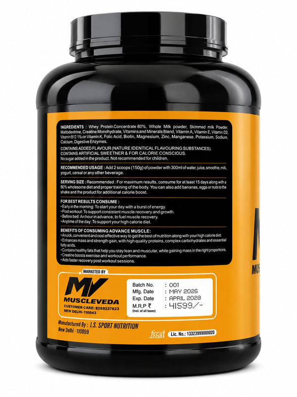 Muscleveda Lean Mass Gainer - Kesar Kulfi Flavor, 2.7 KG (6 LBS)