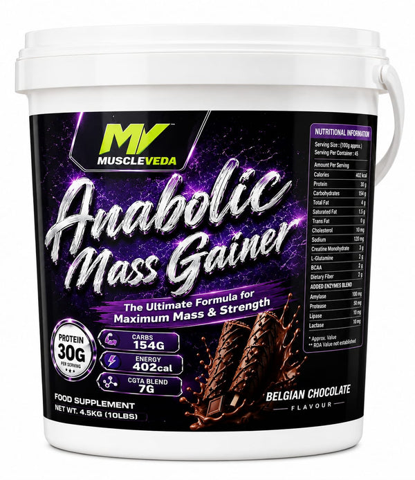 MuscleVeda Anabolic Mass Gainer - Belgian Chocolate Flavour, 4.5KG (10LBS)