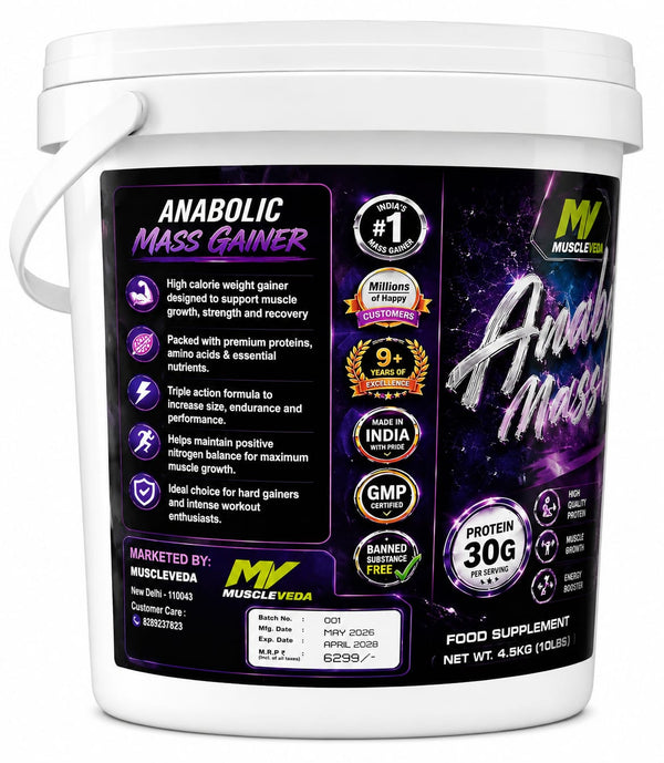 MuscleVeda Anabolic Mass Gainer - Belgian Chocolate Flavour, 4.5KG (10LBS)